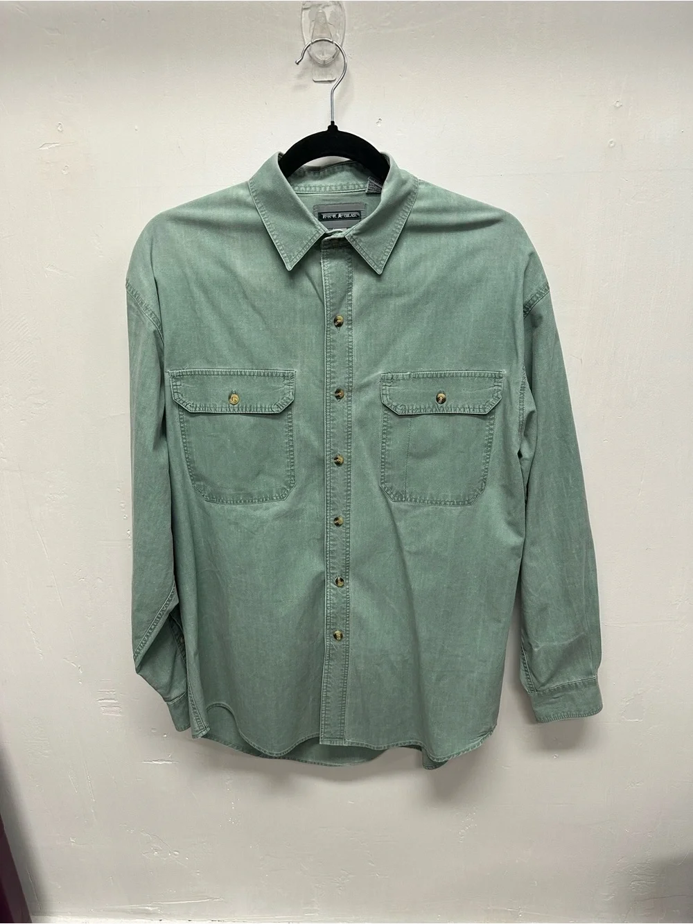 RNR Gear men’s long sleeve button up shirt green soft cotton size medium